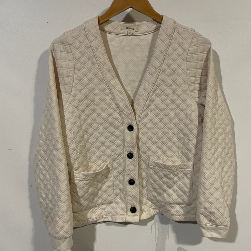 Madewell Cream Quilted Cardigan